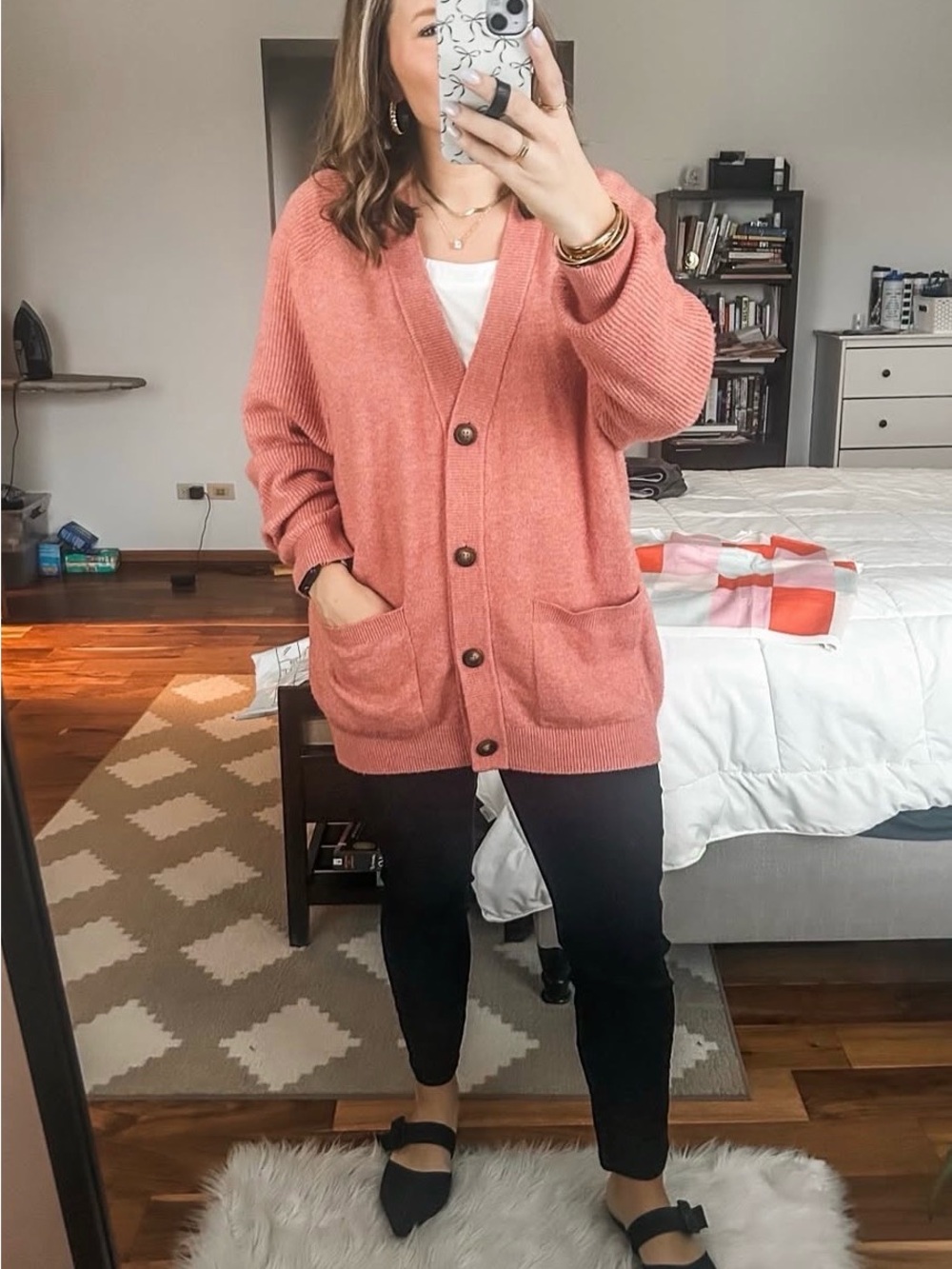 a new day Coral Pink Button-Up Pocket Cardigan